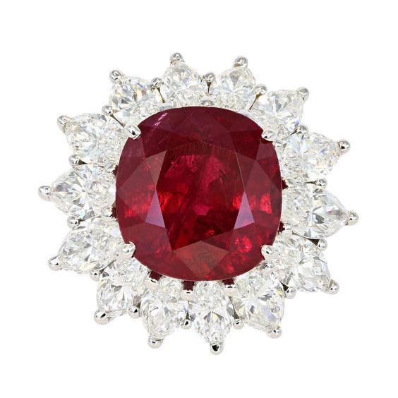 Wedding Ring Natural Garnet With Diamonds 13 Ct White Gold 14K Gemstone Ring