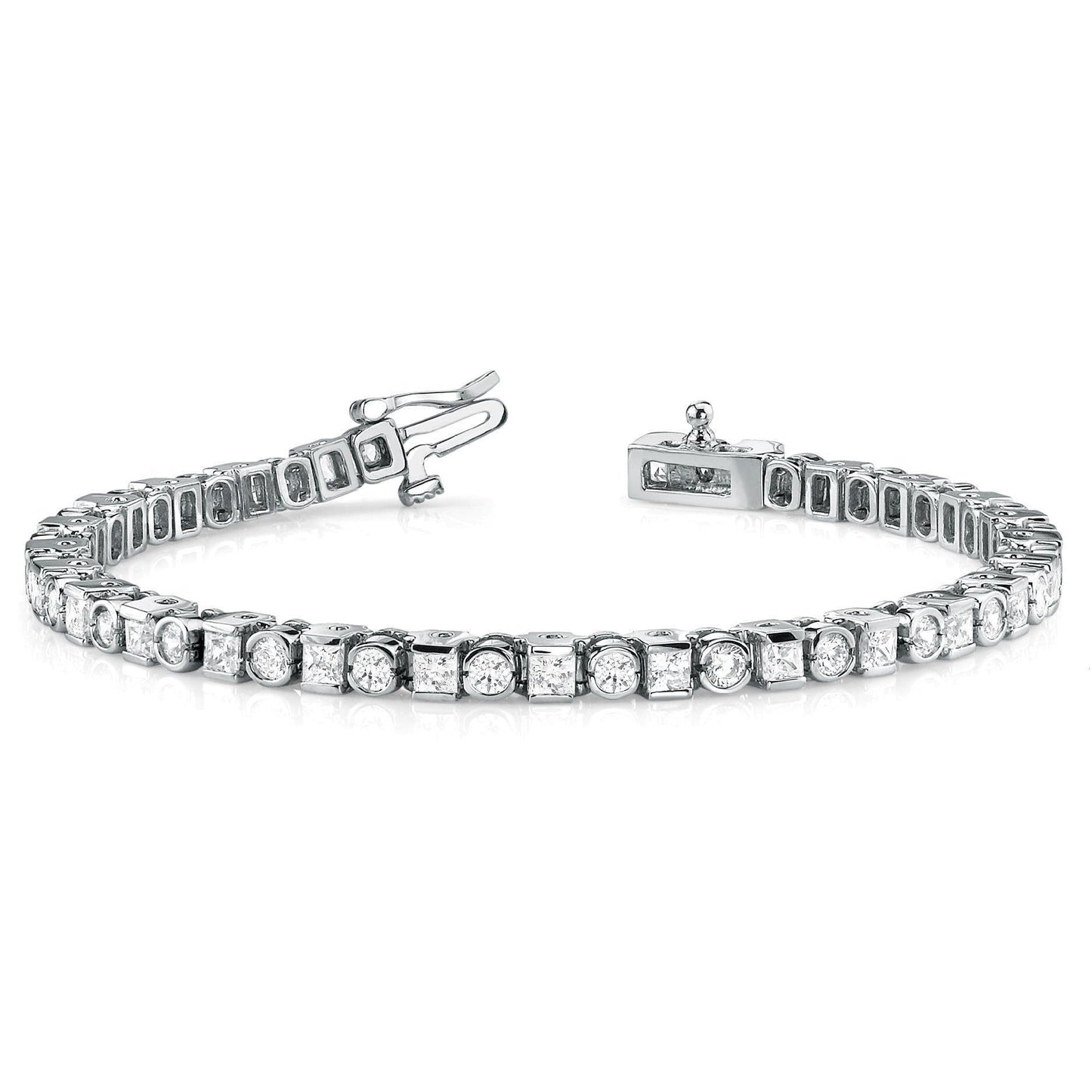 Wg 14K 6.75 Carats Princess And Round Cut Diamonds Tennis Bracelet Tennis Bracelet