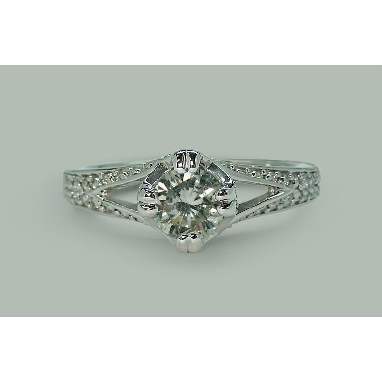 Fancy Princess Cut Vintage Style White Gold Diamond Solitaire Ring with Accents