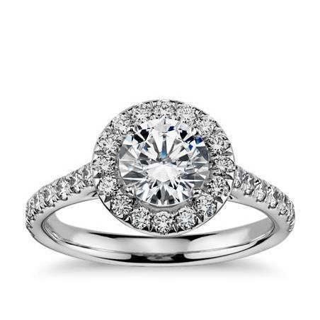 White Gold 14K 1.40 Carats Solitaire With Accents Diamond Halo Ring Halo Ring
