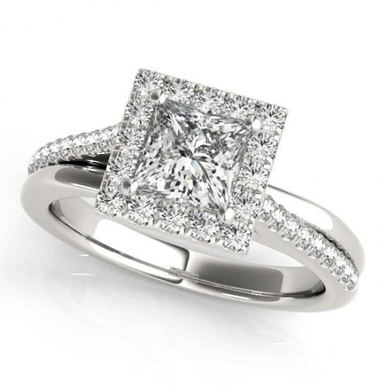 White Gold 14K 1.50 Carat Halo Diamonds Solitaire With Accents Engagement Ring Halo Ring