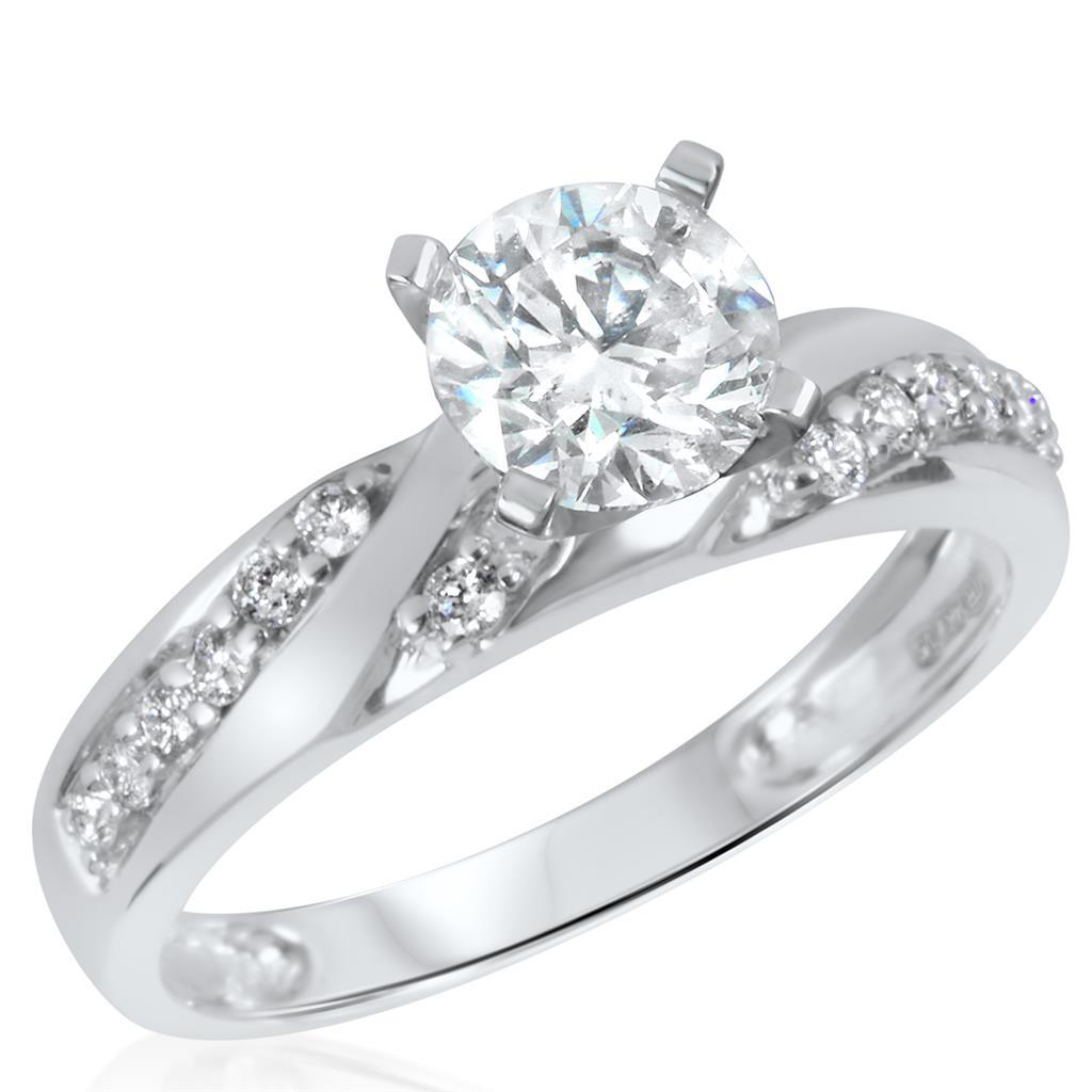 Brilliant Sparkling Solitaire Ring with Accents White Gold Diamond