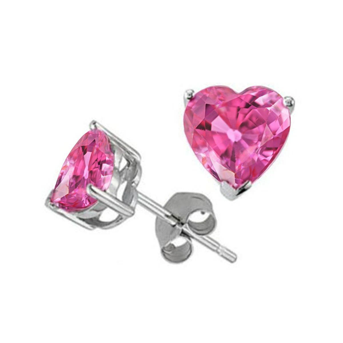 Ladies Stylish White Gold Heart Shape Pink Sapphire Studs Earrings New Gemstone Earring
