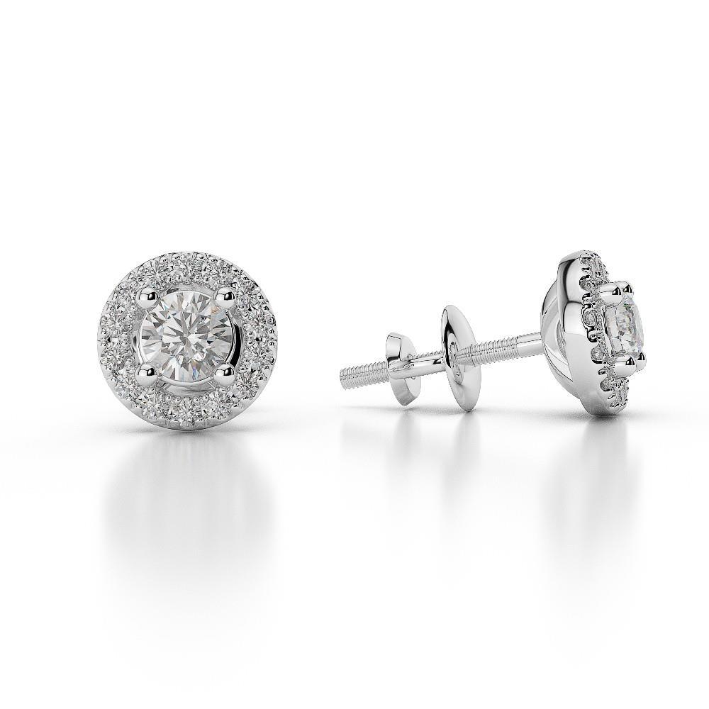 White Gold 14K 3.00 Ct Round Cut Diamonds Ladies Studs Halo Earrings New Studs- Halo