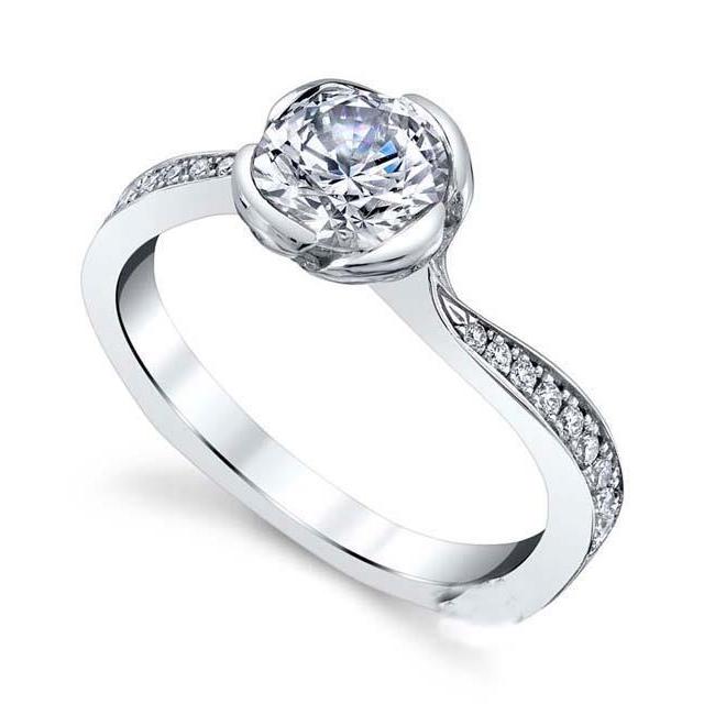 Bezel Set Round Cut Lady’s Brilliant Engagement Wedding Solitaire Ring with Accents