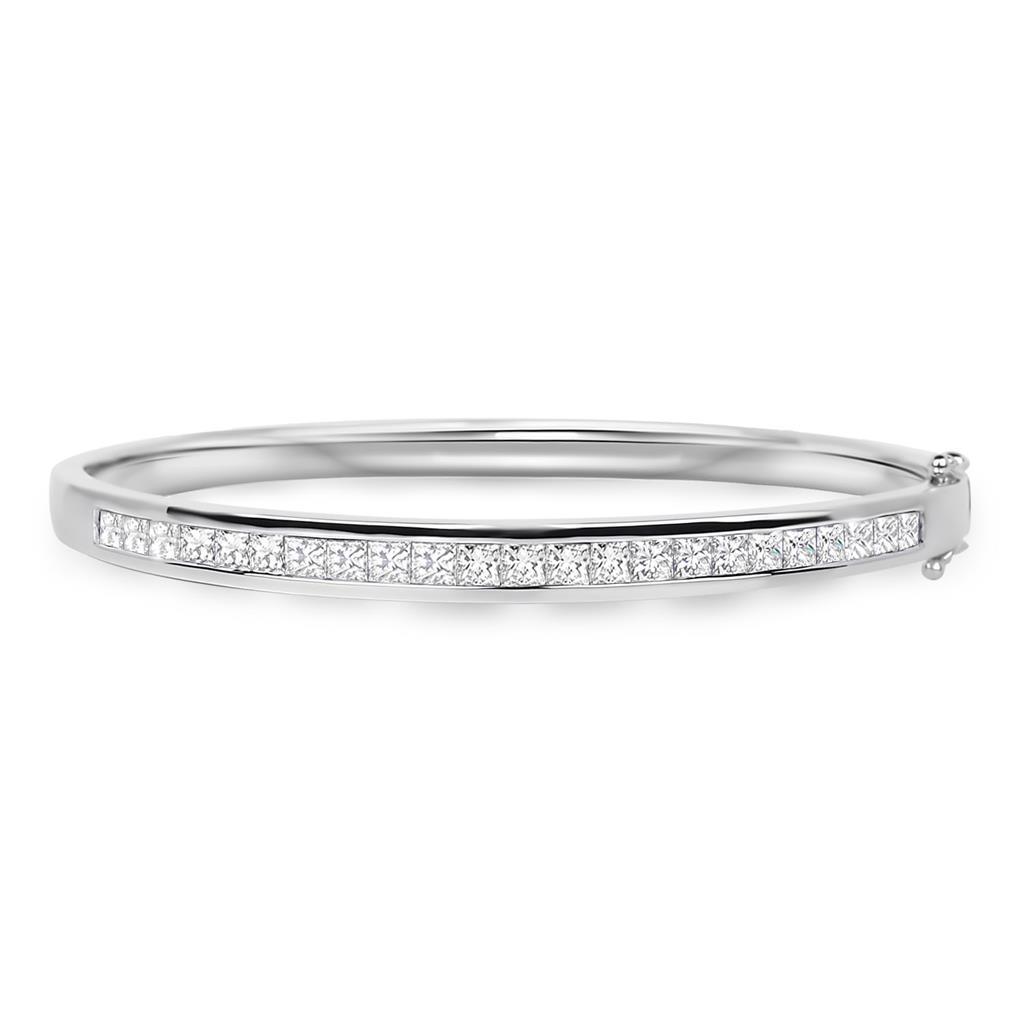 White Gold 14K 3.45 Carats Princess Cut Diamond Bangle Lady Bangle