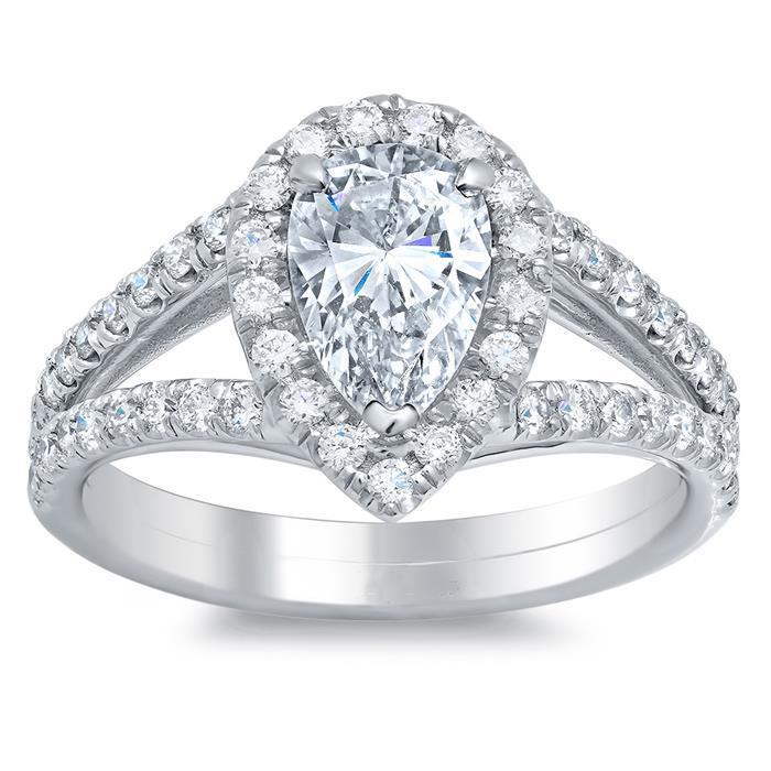 White Gold 14K 4.70 Ct Pear And Round Cut Diamonds Halo Ring Halo Ring
