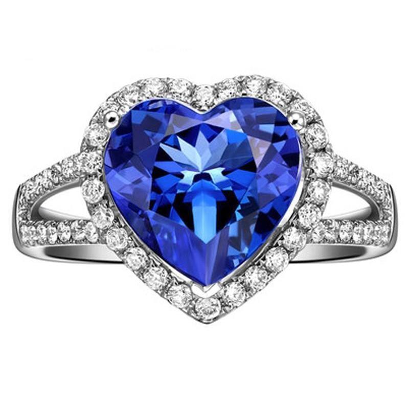 White Gold Lady’s Brilliant Ceylon Sapphire And Diamonds Gemstone Ring