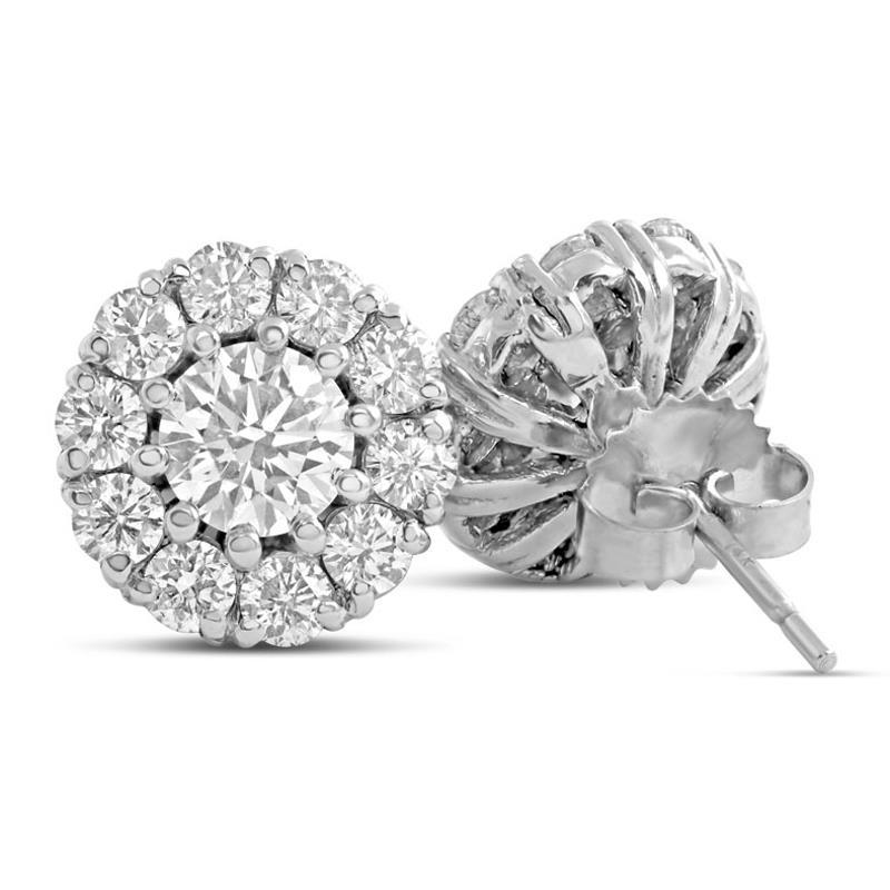 Fancy nWhite Gold Round Cut Diamonds Ladies Studs Earrings Halo