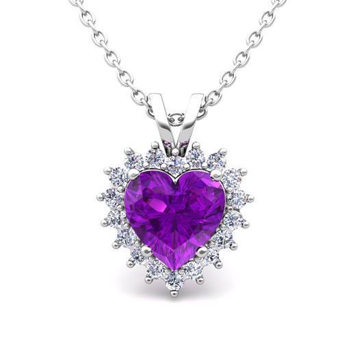 White Gold 14K Amethyst With 8.75 Carats Diamonds Women Pendant Necklace Pendant