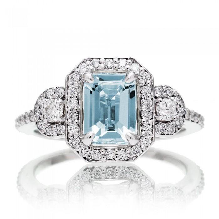 White Gold Aquamarine And Diamonds Anniversary Ring New Gemstone Ring