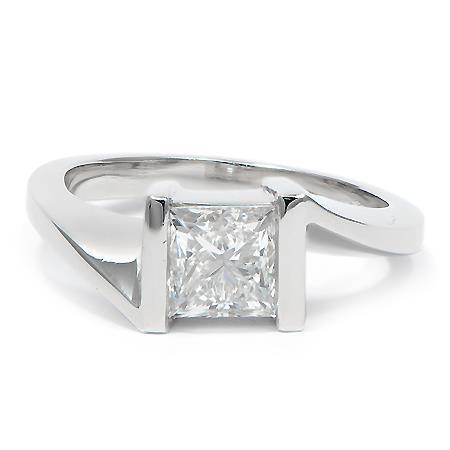 White Gold Bezel Princess Cut Diamond Engagement Ring Solitaire Ring