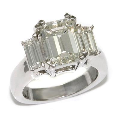 White Gold 14K Big Emerald Cut 3 Stone Diamond Engagement Ring Solid Three Stone Ring
