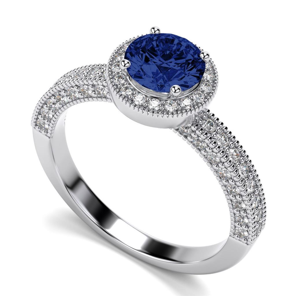 White Gold Ceylon Blue Sapphire And Diamonds Anniversary New Gemstone Ring