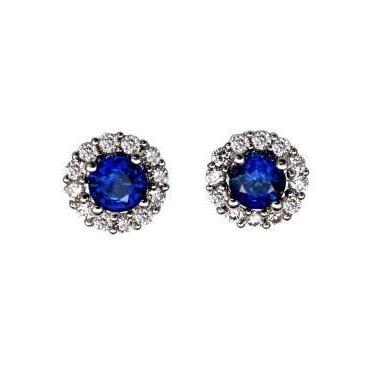 White Gold Blue Sapphire And Round Cut Lady’s Brilliant Engagement Diamond Lady Stud