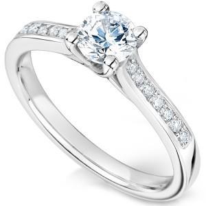 Women Diamond Engagement Ring White Gold Solitaire Ring with Accents