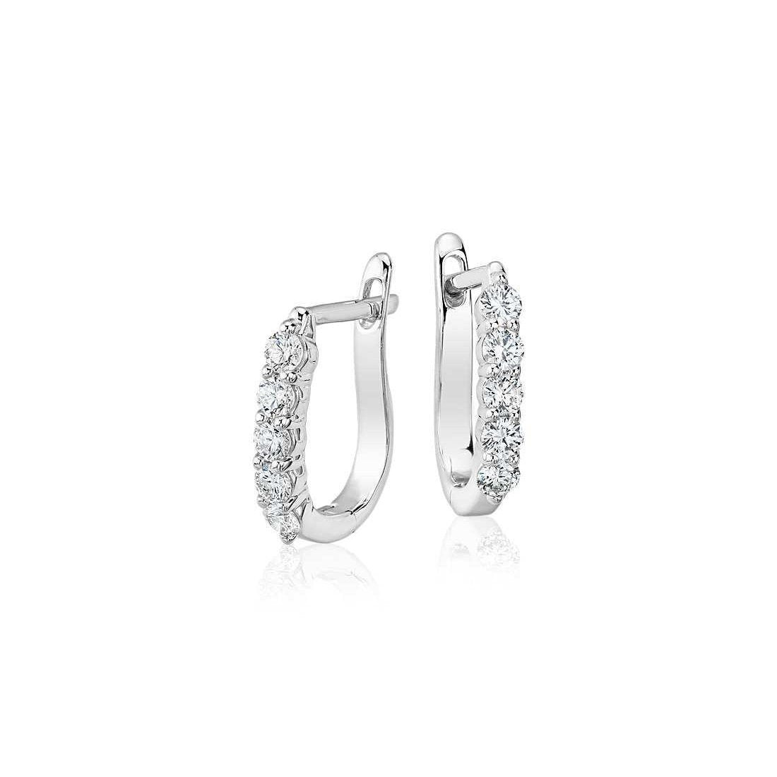 White Gold 14K Ladies Hoop Earrings 2 Ct Round Brilliant Cut Diamonds Hoop Earrings