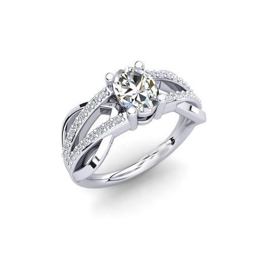 White Gold Oval And Round Cut Sparkling 2 Carats Diamond Engagement Ring Engagement Ring