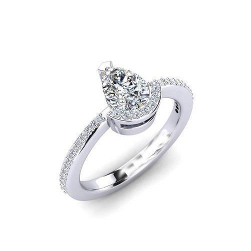 White Gold 14K Pear And Round Cut 2.20 Ct Diamonds Solitaire Ring With Accents Solitaire Ring with Accents