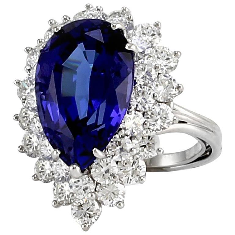White Gold Pear Tanzanite With Round Diamonds Lady’s Brilliant Ring New Gemstone Ring