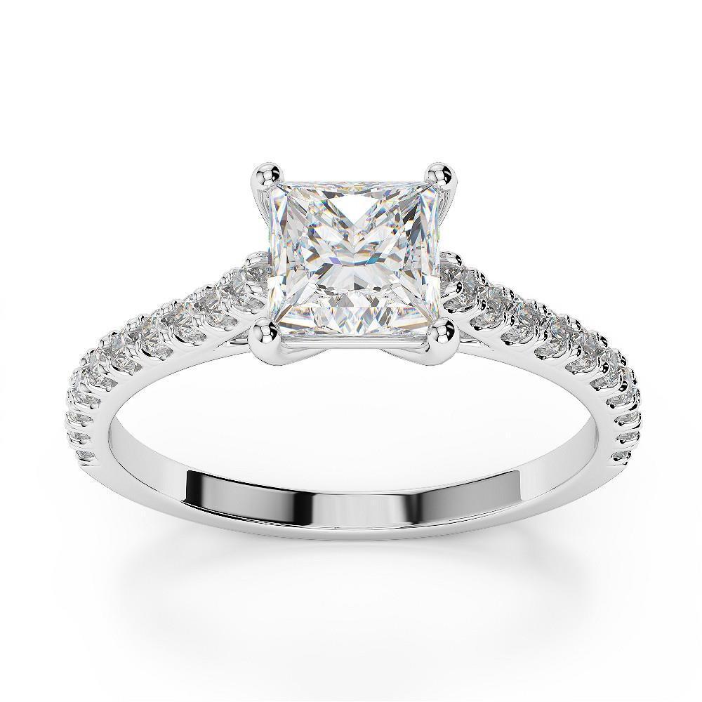Fancy Lady’s Vintage Style White Gold Diamond Solitaire Ring with Accents