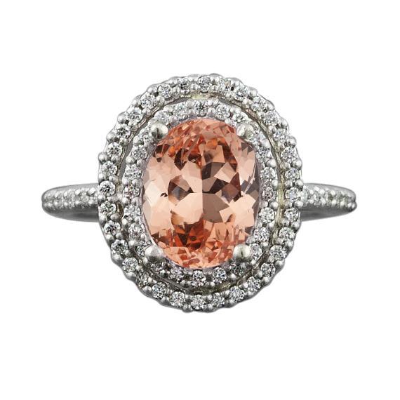 Half bazel fancy White Gold Prong Morganite And Diamonds Wedding Gemstone Ring