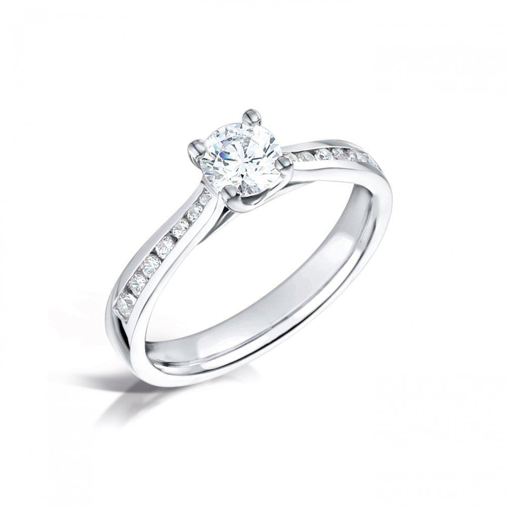 Prong Set Sparkling White Elegant Gold Diamond Solitaire Ring with Accents