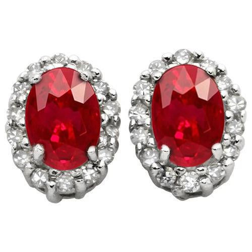White Gold Prong Set Ruby With Diamonds Studs Earrings Gemstone Earring
