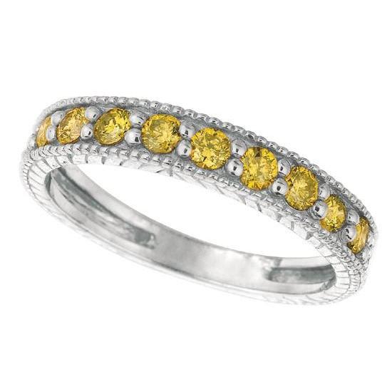 White Gold 14K Round Brilliant 0.50 Carat Yellow Sapphire Ring Band New Gemstone Ring