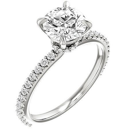 Fancy Style Women Diamond Engagement Ring White Gold Solitaire Ring with Accents