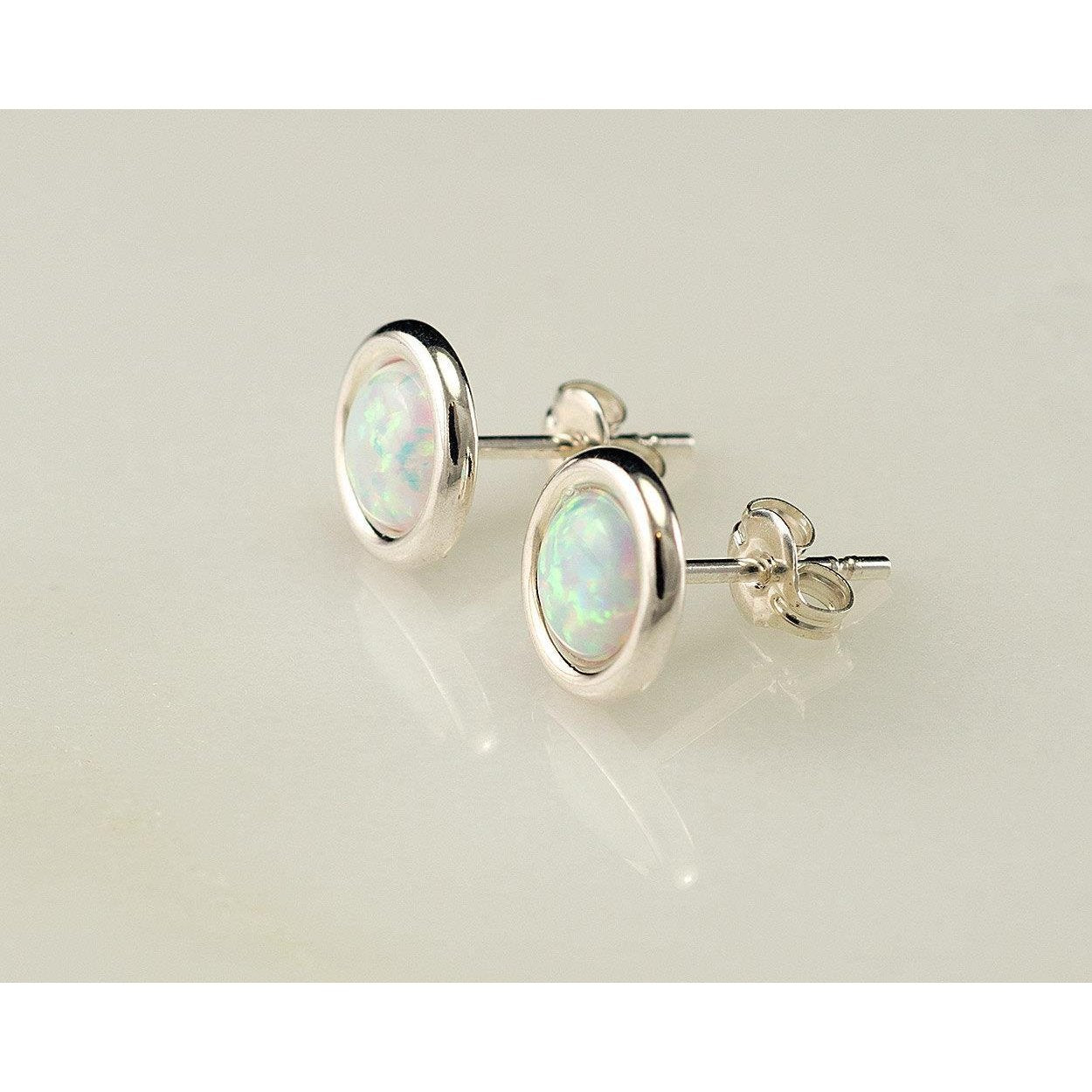 White Gold Best amazing weeding Round Cut Bezel Set Opal Lady Studs Earrings Gemstone Earring