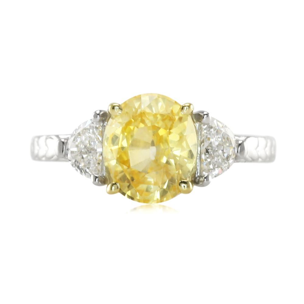 White Gold Round Yellow Sapphire And Trillion Diamonds Ring Gemstone Ring