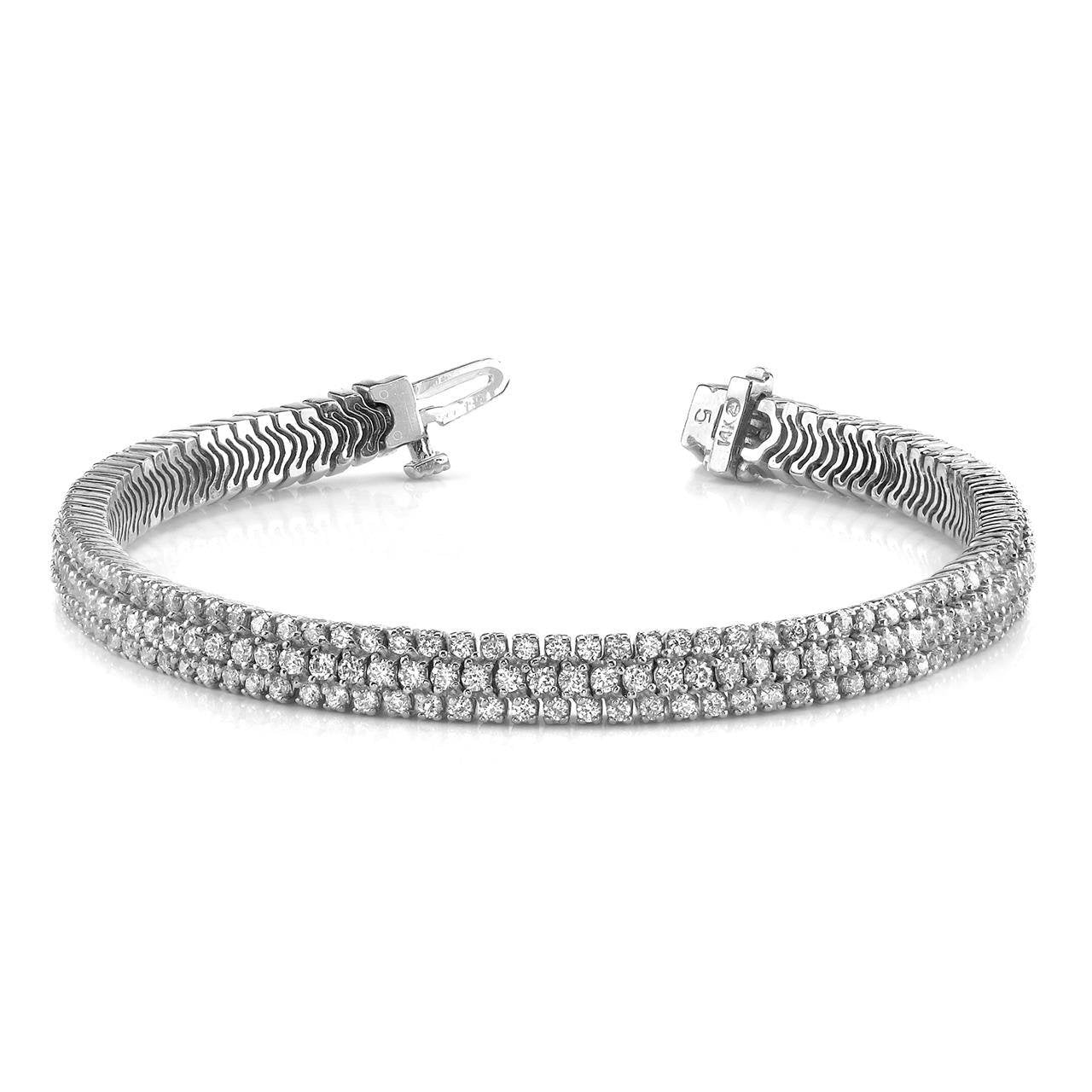 White Gold 14K Showstopper Triple Row 16 Ct Round Cut Diamonds Tennis Bracelet