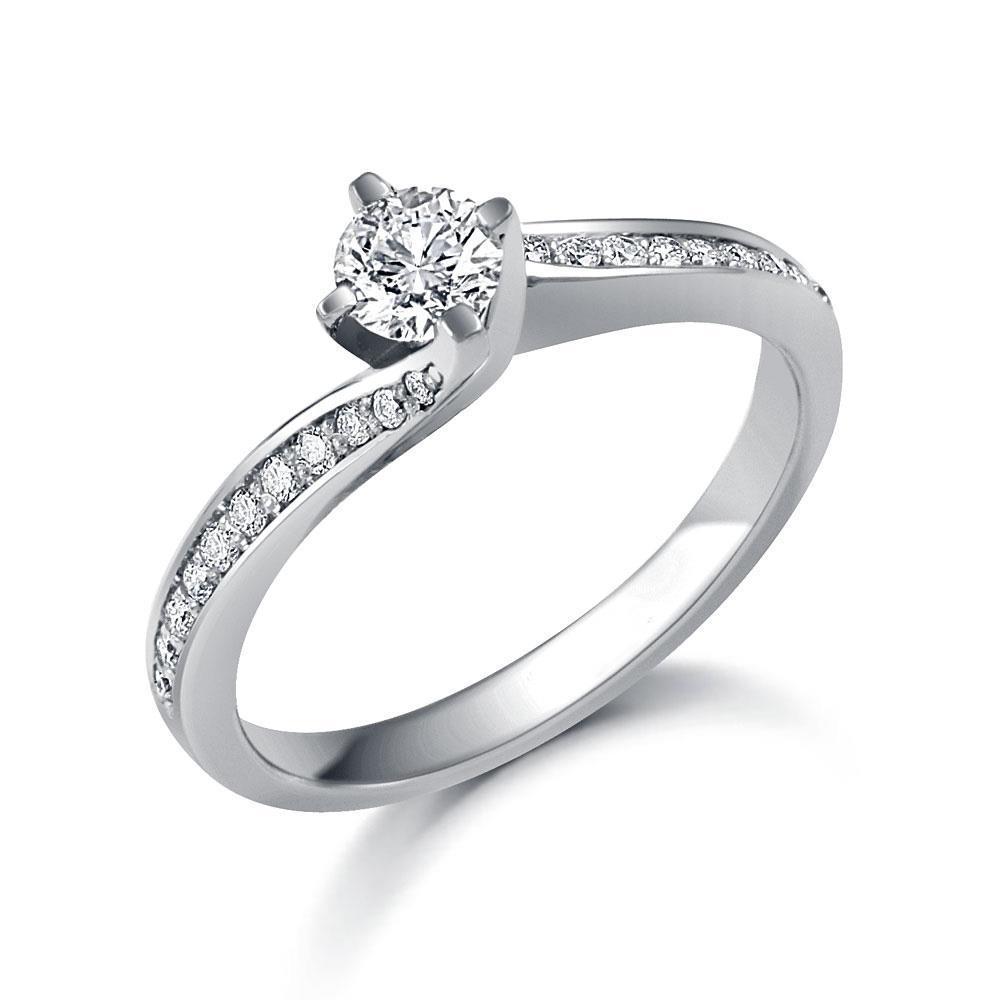 Brilliant Sparkling Solitaire Ring with Accents White Gold Diamond
