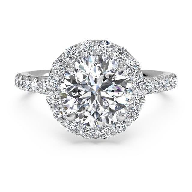 White Gold 14K Solitaire With Accents Round Cut 3.5 Carat Diamond Halo Ring Halo Ring