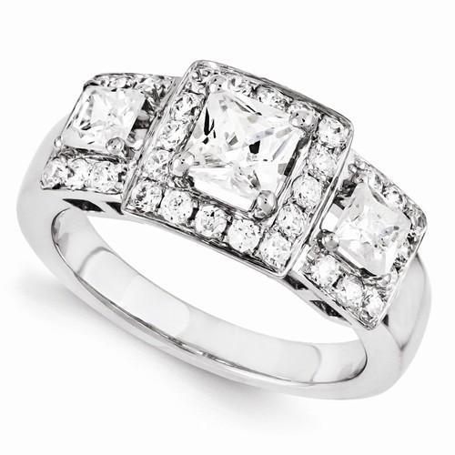 White Gold 14K Three Stone Diamond Engagement Fancy Ring Size 7 Three Stone Ring