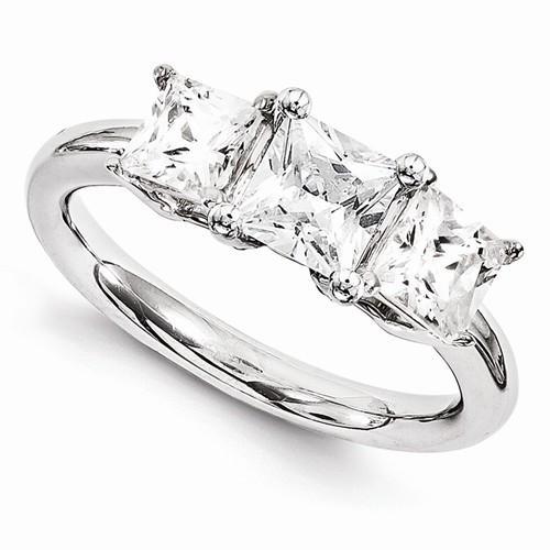 White Gold 14K Three Stone Diamond Engagement Ring Sizeable Three Stone Ring
