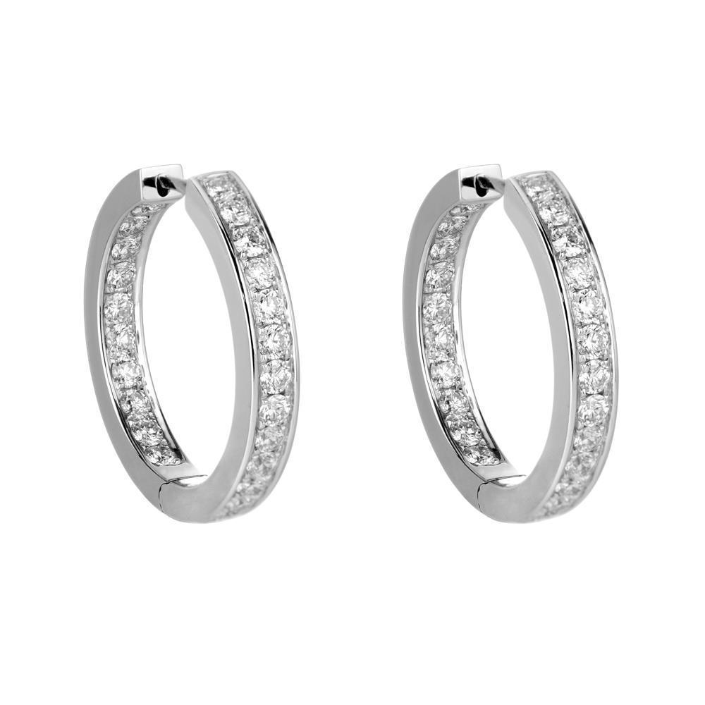 White Gold 14K Women Hoop Earrings 4.30 Carats Round Cut Diamonds Hoop Earrings