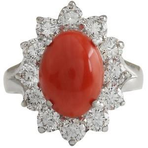 White Gold Solitaire With Accent Red & Diamonds Ring Gemstone Ring