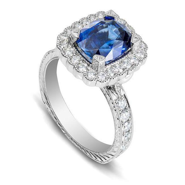 White Gold Prong Set Sapphire And Diamonds Wedding Sparkling Gemstone Ring