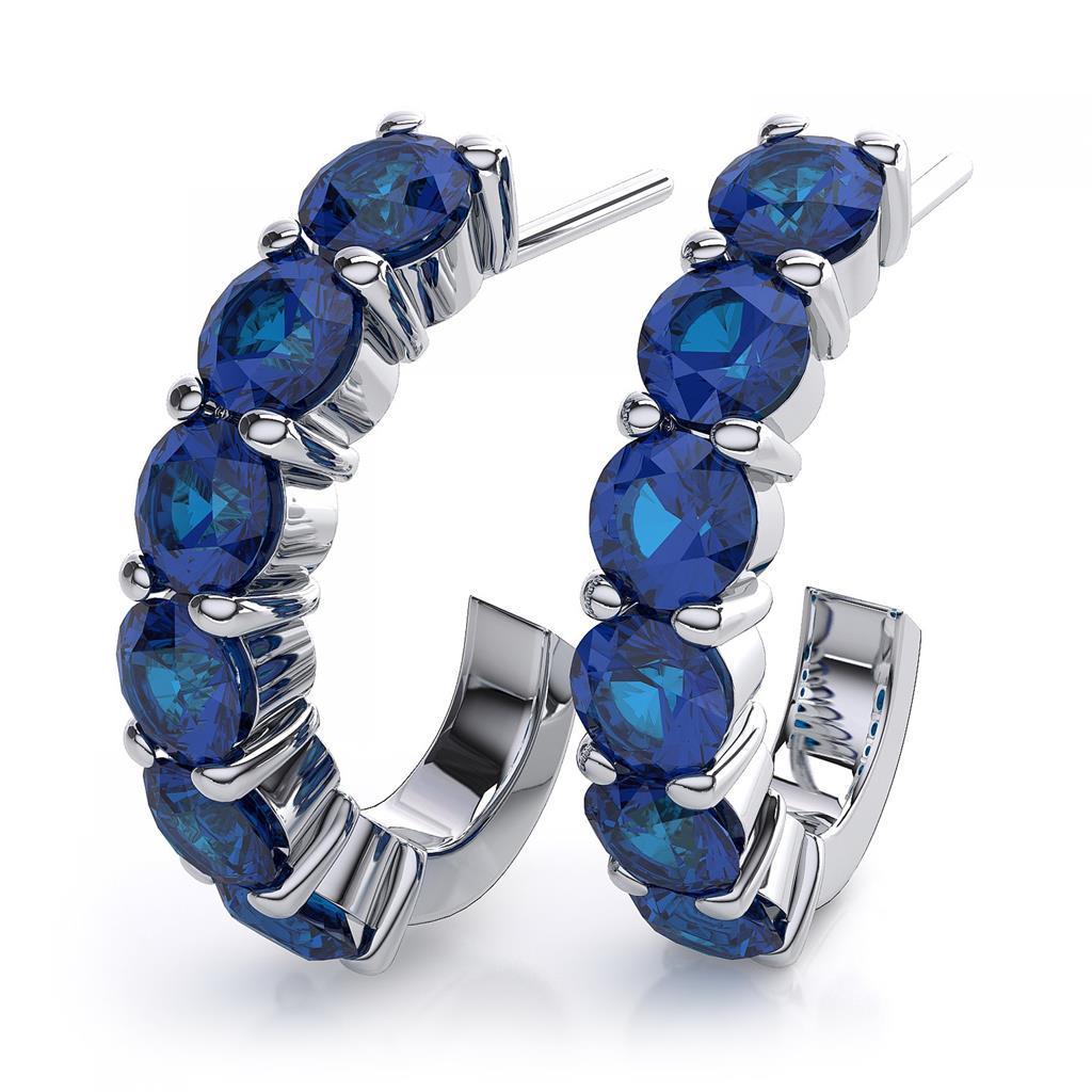 White Gold High Quality Fancy Sparkling Round Cut Sri Lanka Sapphire Women Hoop Earrings Gemstone Earring