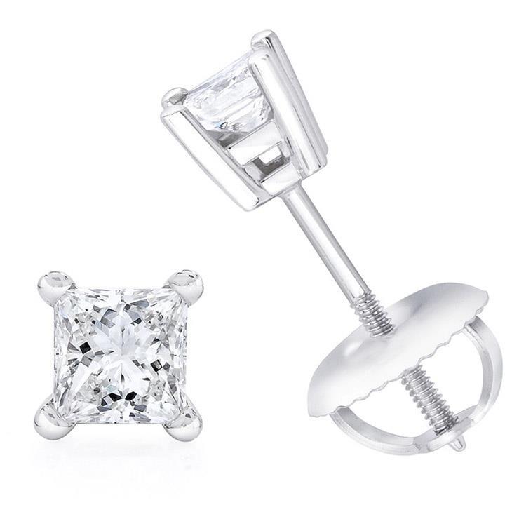Fancy White Gold Princess Cut Diamonds Ladies Studs Earrings Stud Earrings
