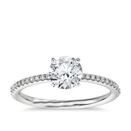 White Gold Prong Set Sparkling Solitaire Ring with Accents White Gold Diamond