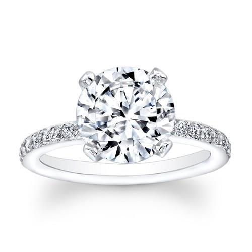White Gold Prong Set Sparkling Round Solitaire Ring with Accents