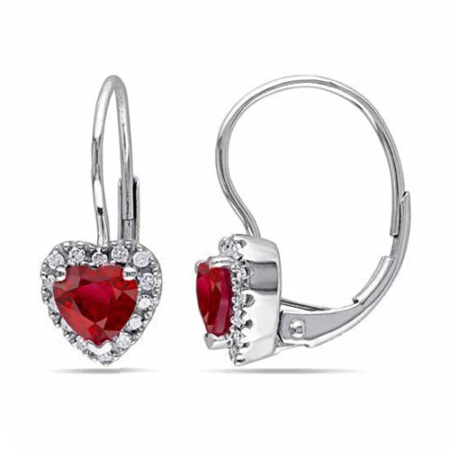 White Gold Red Ruby & Diamond Hoop Earring Women Jewelry Ladies Brilliant Sparkling Gemstone Earring