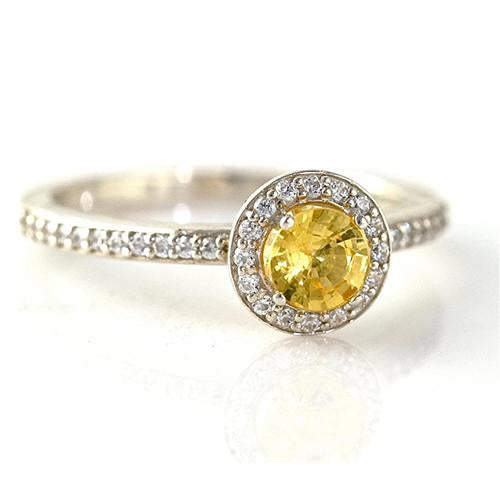 White Gold Round Cut Yellow Sapphire And Diamonds Ring Gemstone Ring