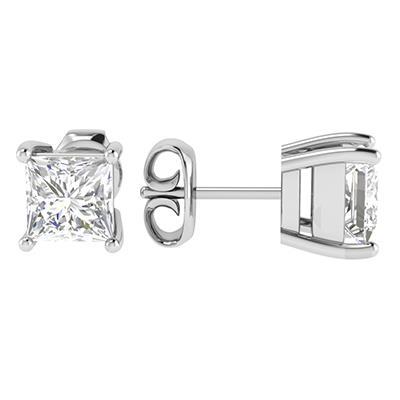 Fancy Ladies White Gold Sparkling Princess Cut Diamonds Studs