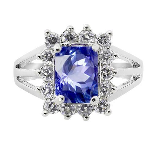 White Gold Sri Lanka Sapphire Cushion Diamonds Gemstone Ring