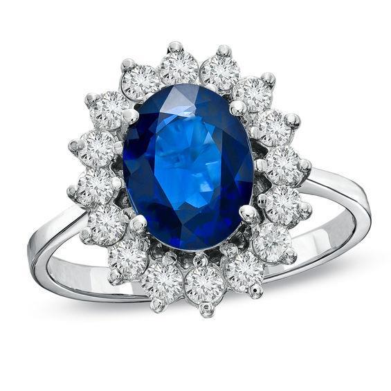 White Gold Sri Lankan Sapphire Round Diamond Wedding Jewelry Gemstone Ring