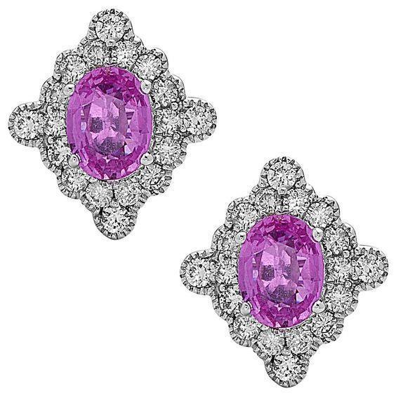 White Gold Women Jewelry pink Kunzite With Pave Diamond Stud Halo Gemstone Earring